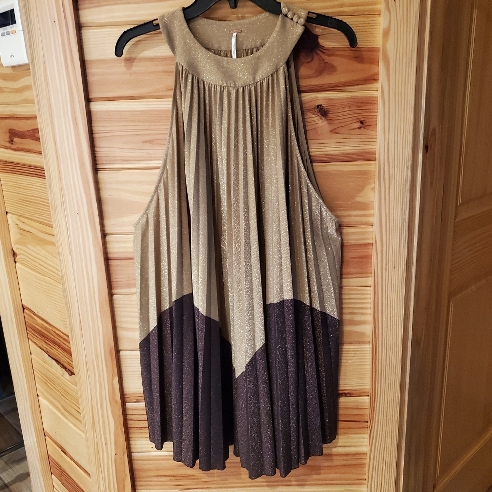 Free People Gold and Brown Mini Dress